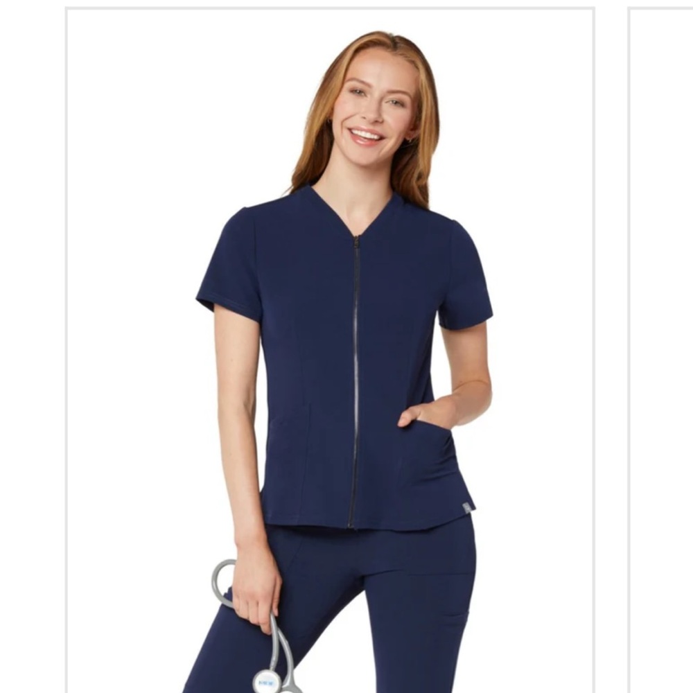 Navy Blue Women's Zip-Up Scrub Top